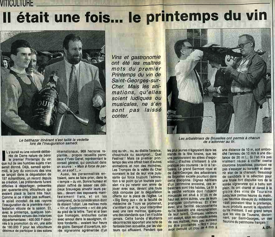 Printemps du vin (La Nouvelle République Centre-Ouest 9 avril 1996)
