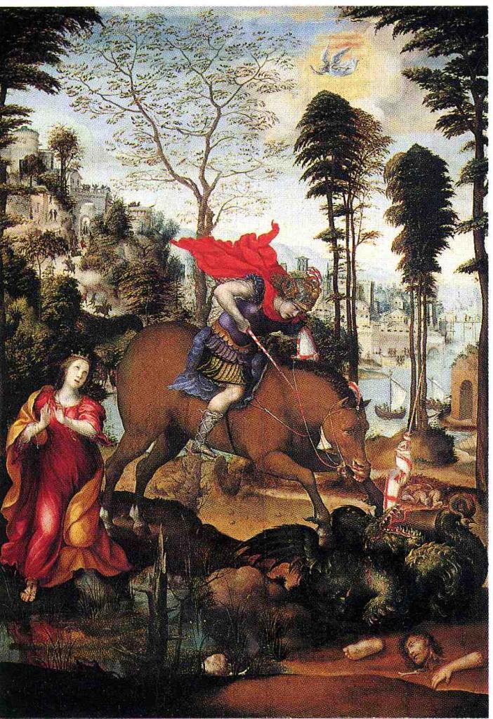 St-Georges et le dragon - Huile sur bois